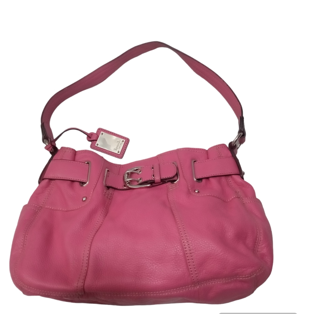 Tignanello Soft Pink Pebble Leather Shoulder Hobo Handbag